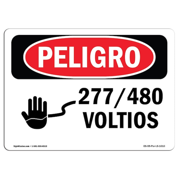 Signmission OSHA Danger Sign, 277 480 Volts Spanish, 7in X 5in Decal, 5" H, 7" W, 277 480 Volts Spanish OS-DS-D-57-LS-1010 - main